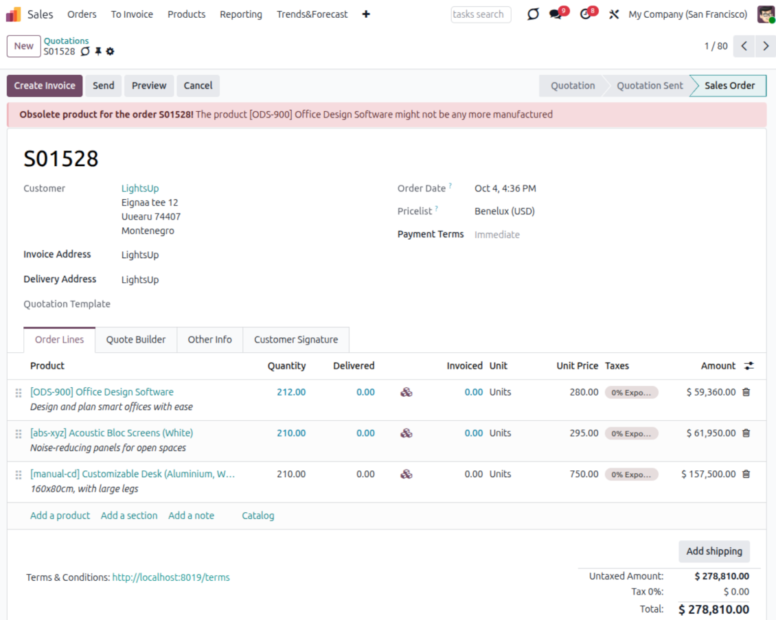 Odoo sale order alarms