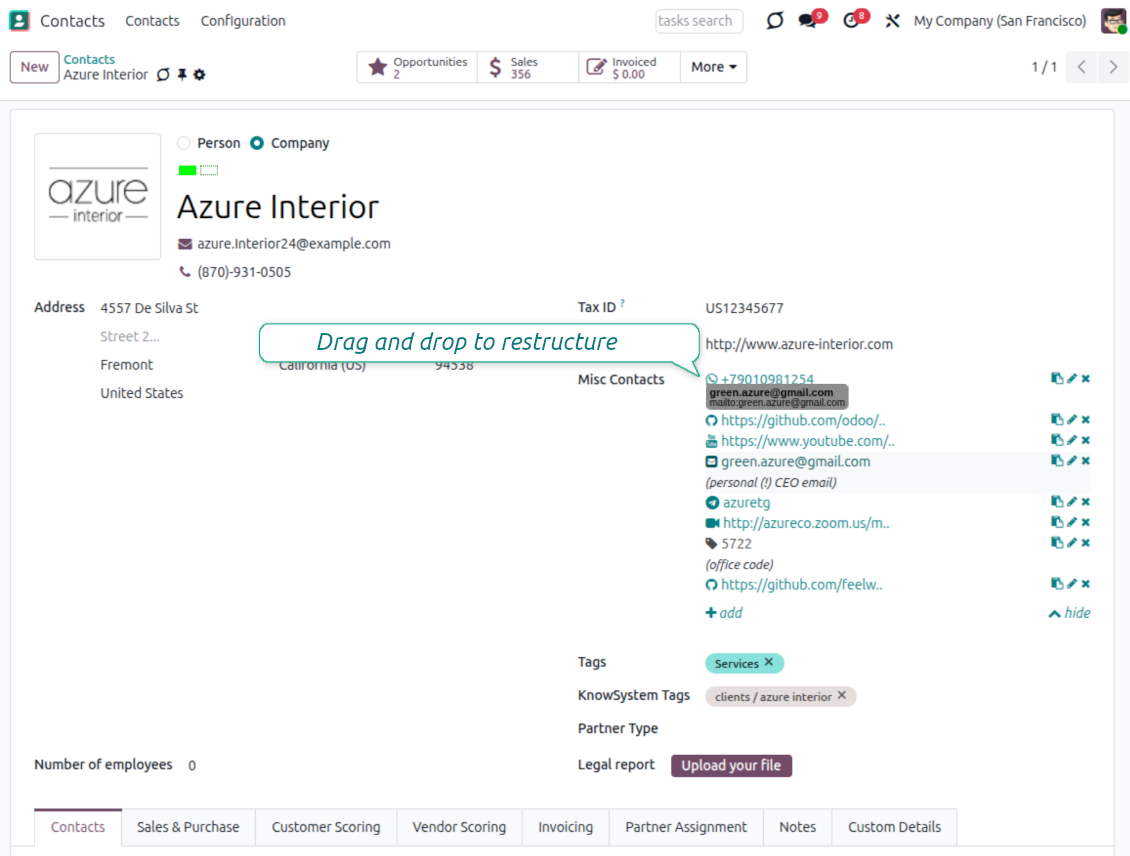Drag and drop Odoo's contact details