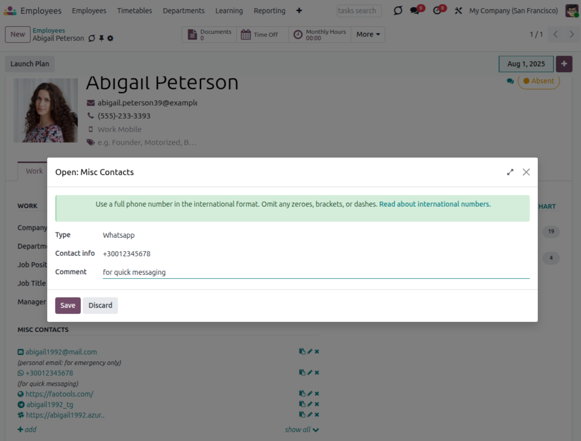 HR extra contact record: create and edit