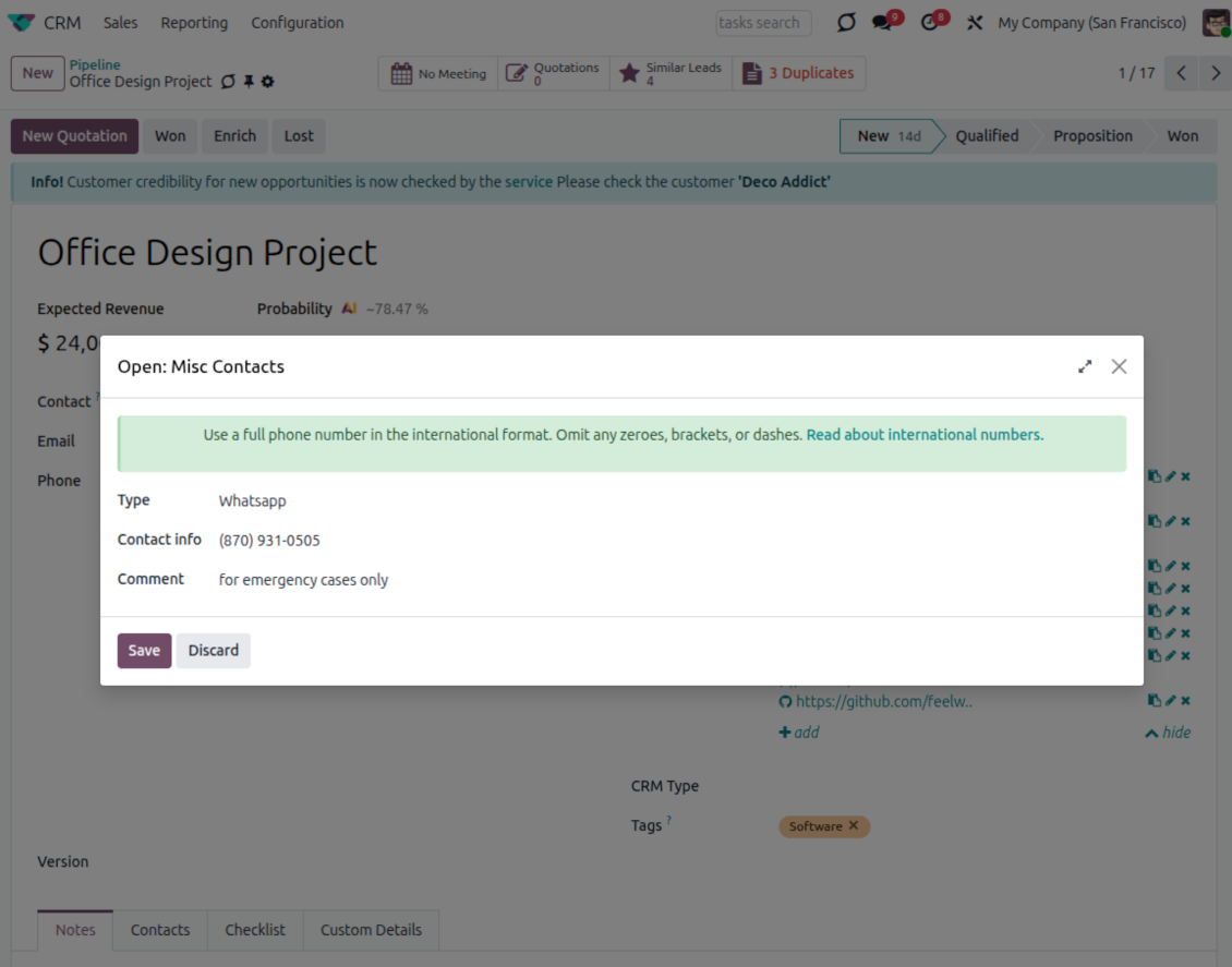 CRM extra contact record: create and edit