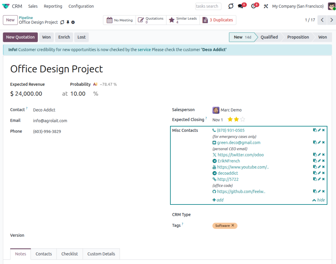 Lead contact data and preferences