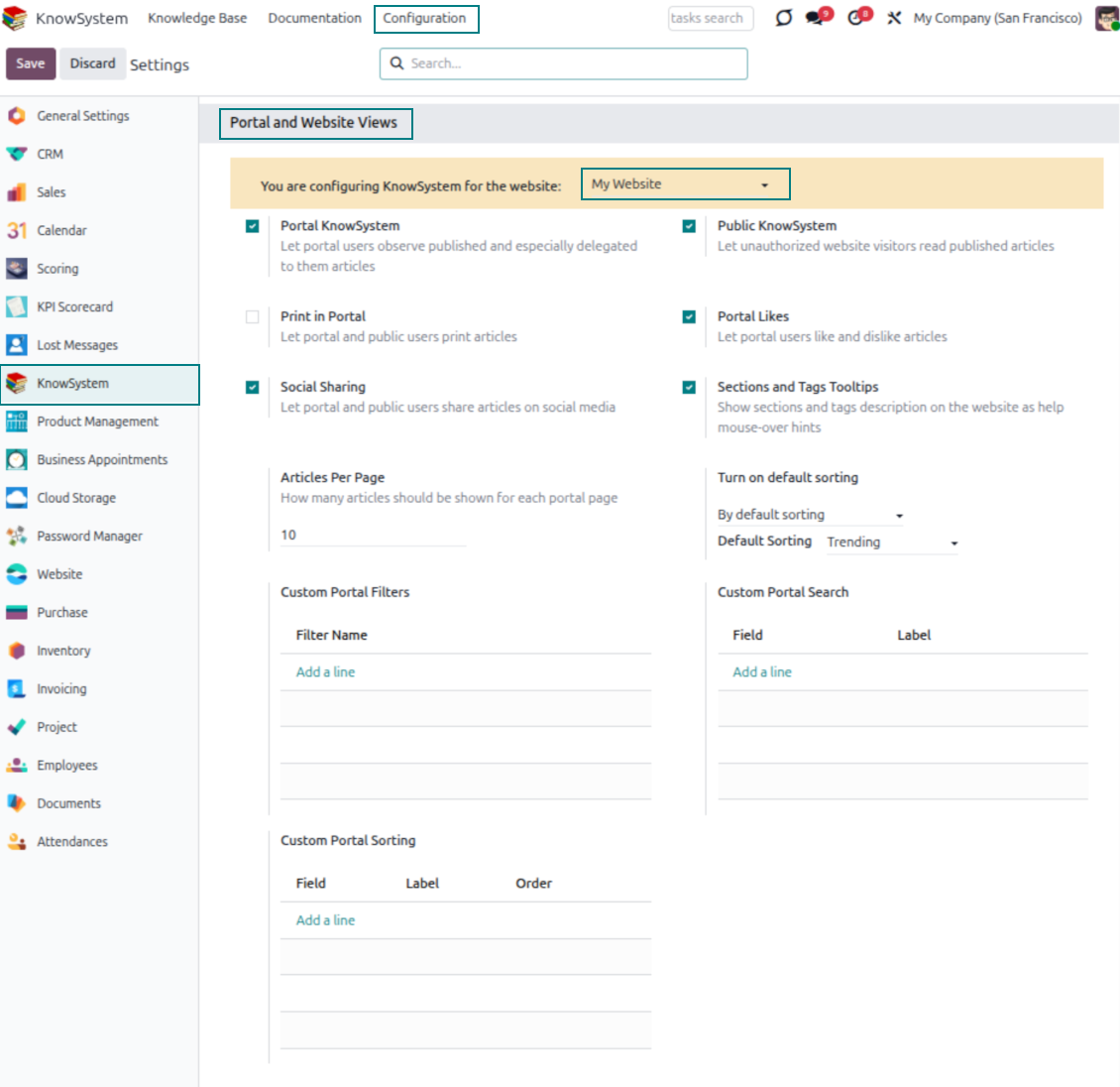 Odoo KnowSystem: portal and website