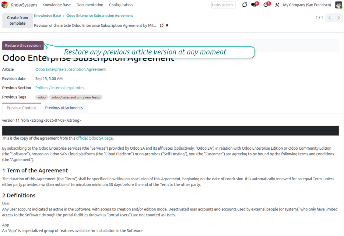 Odoo KMS revisions