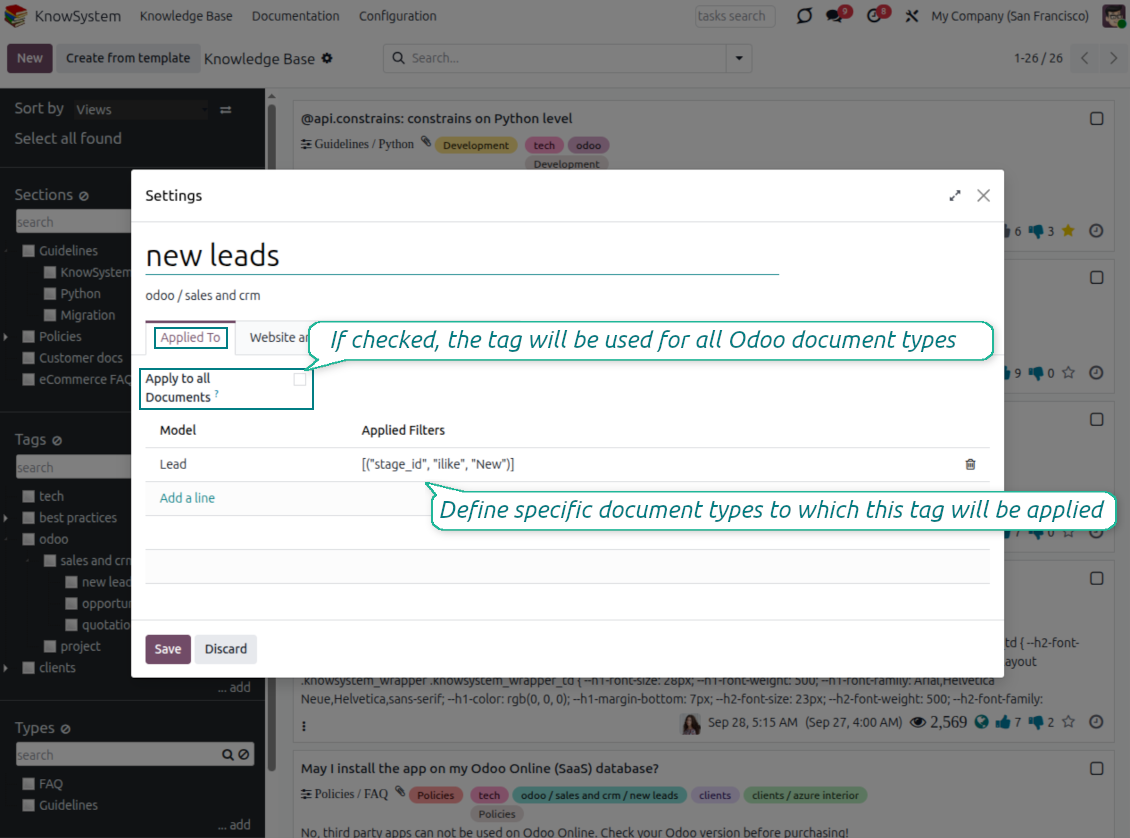 KnowSystem tags for Odoo objects
