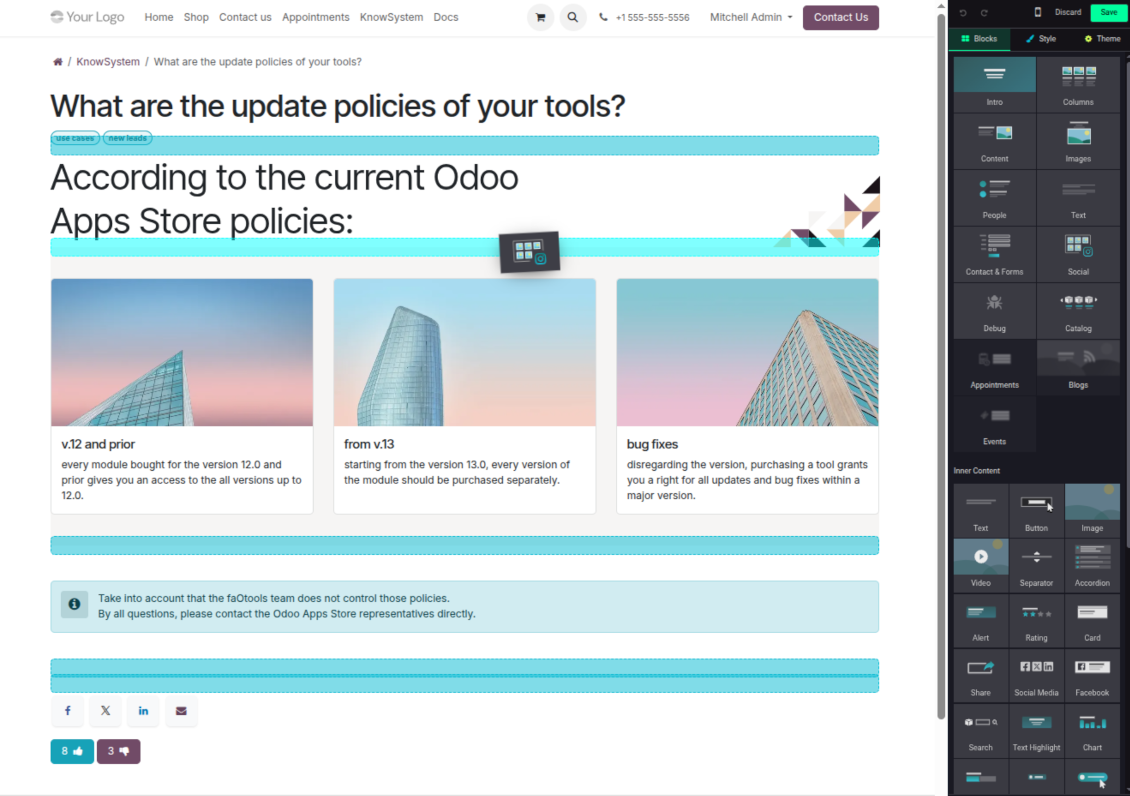 Website building blocks for Odoo KMS