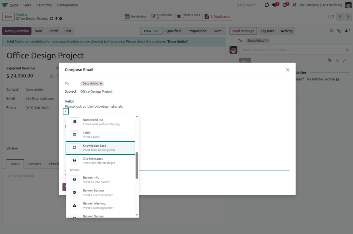 Odoo messaging knowledge use