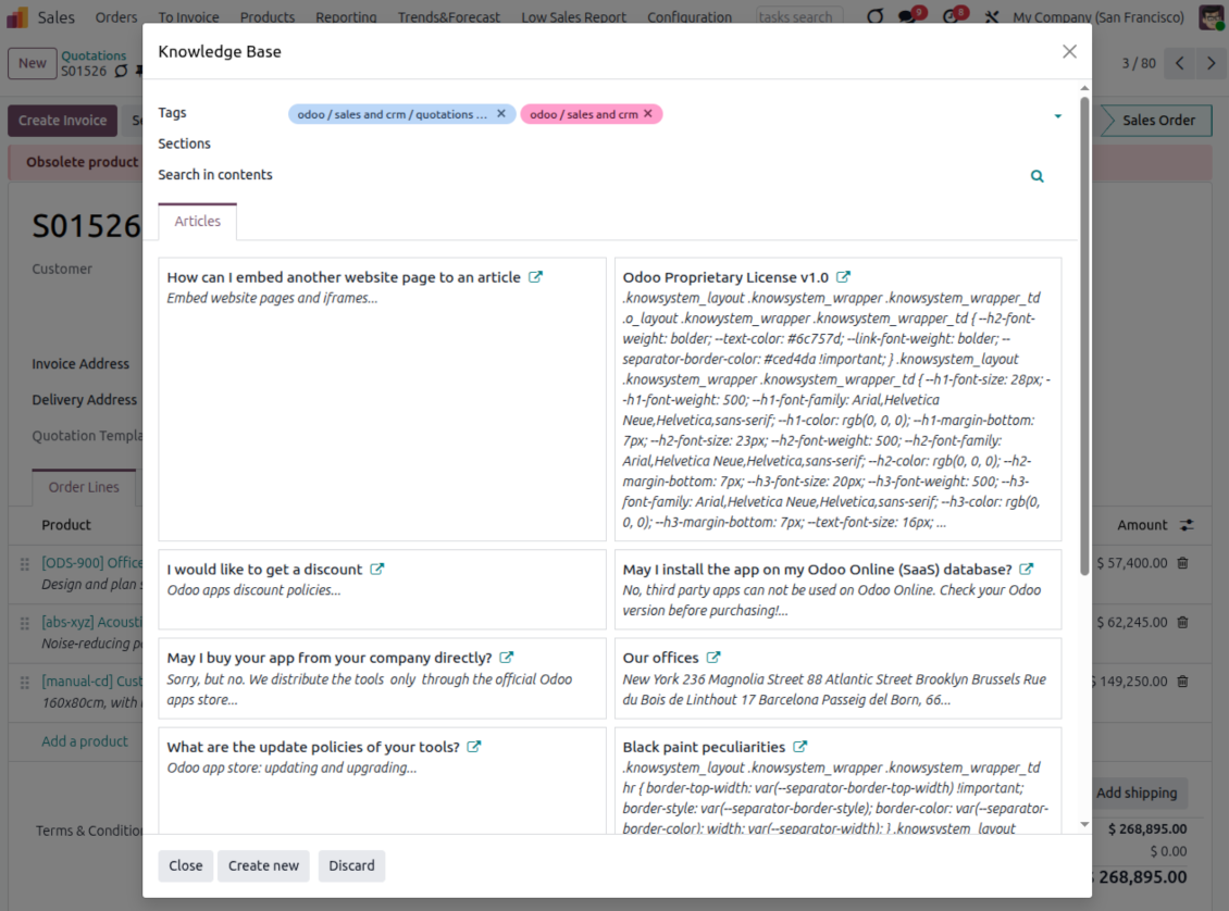 Odoo KMS: search for articles