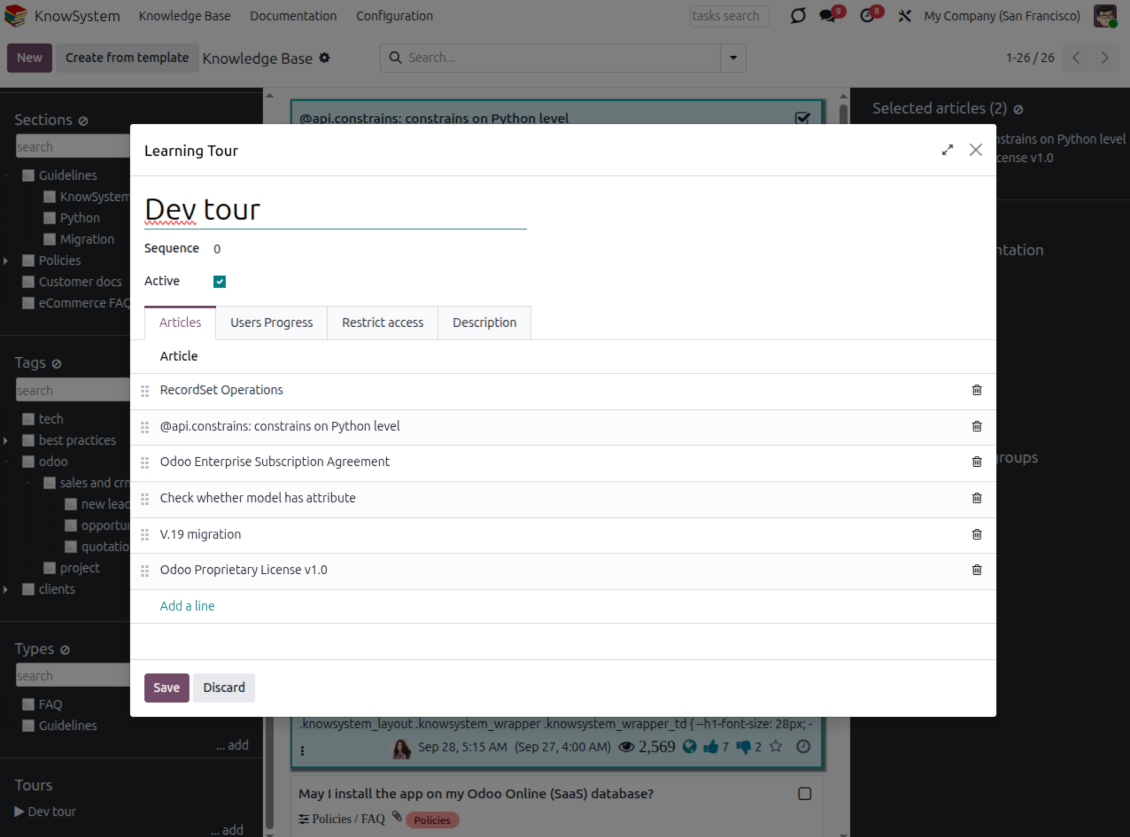 Learning tours based on KMS
