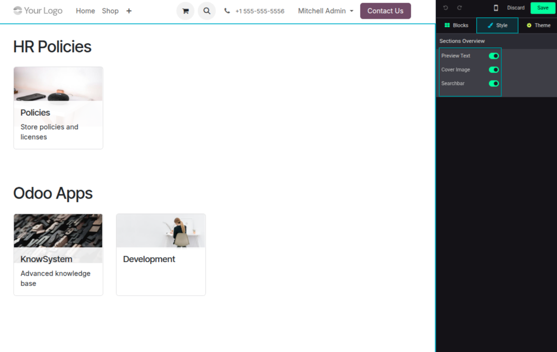 Optional features for documentation sections