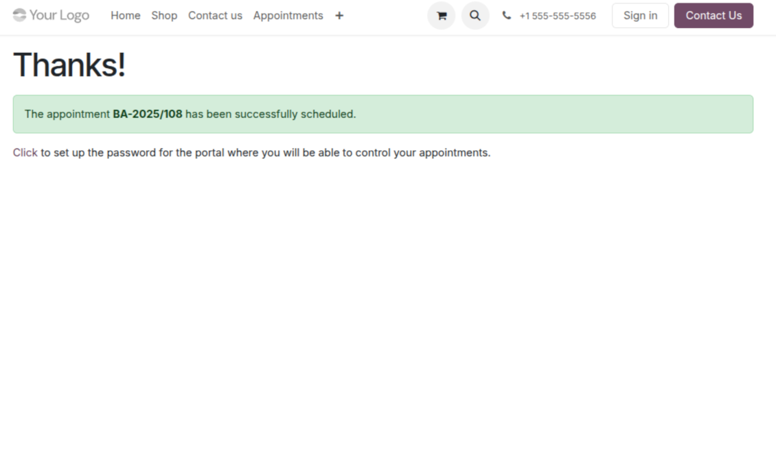 Success appointment page