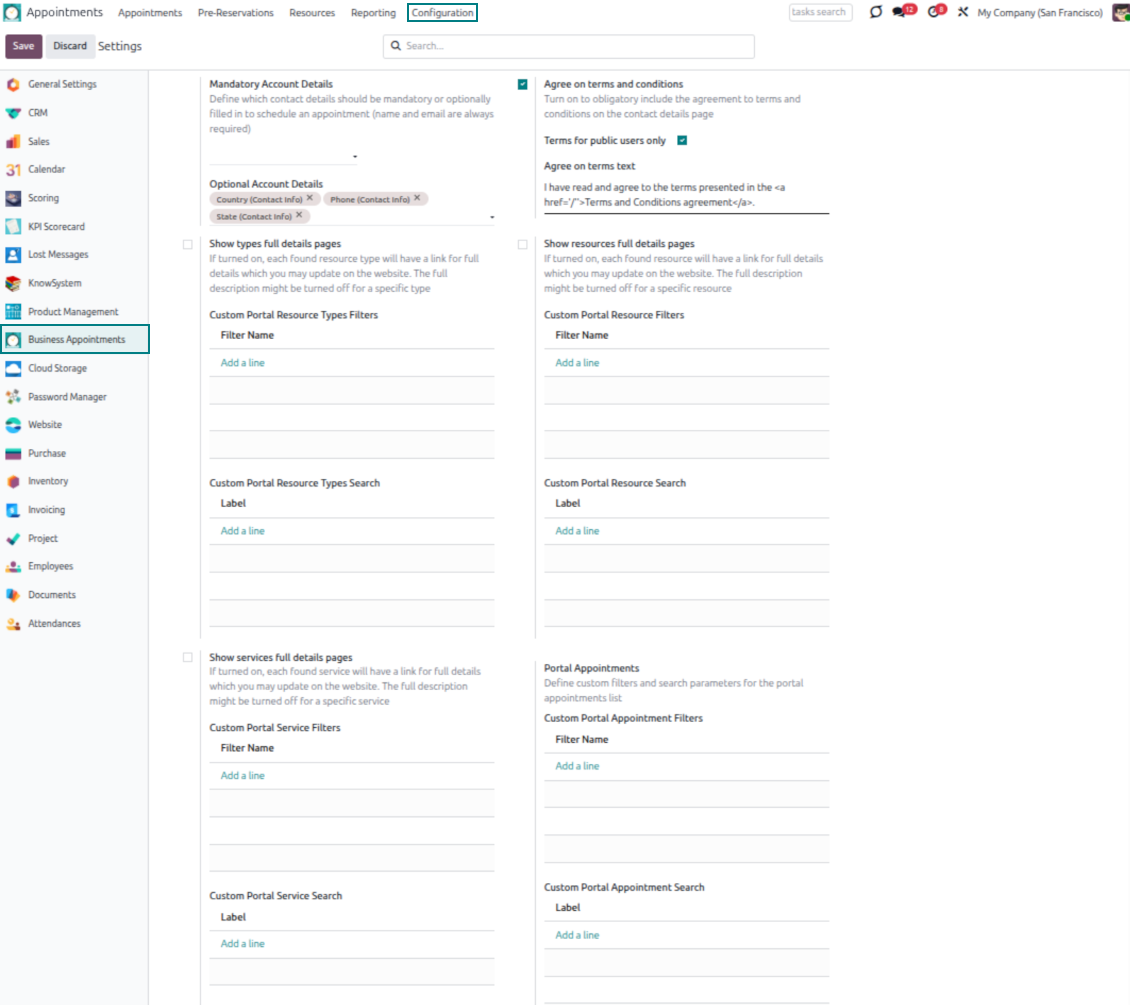 Configuration page: Odoo website-specific options (part 2)