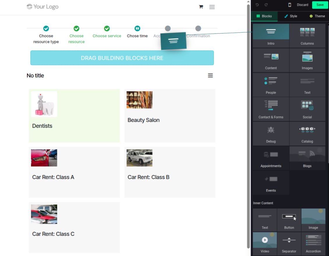 Website builder to describe the reservation process