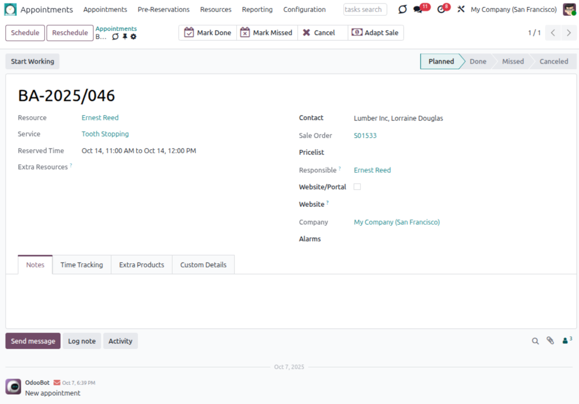 Appointment form view