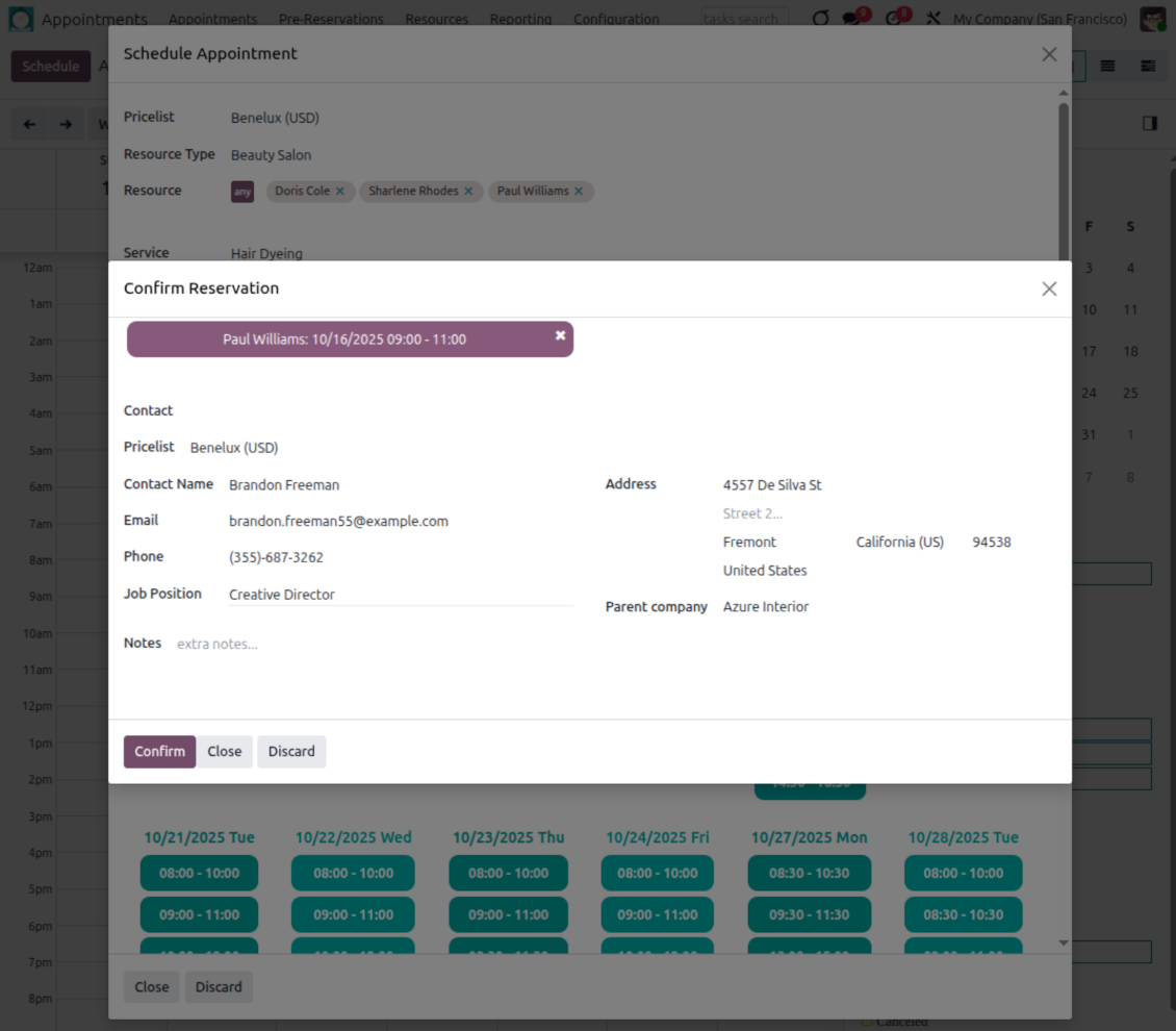 Client details for Odoo appointments
