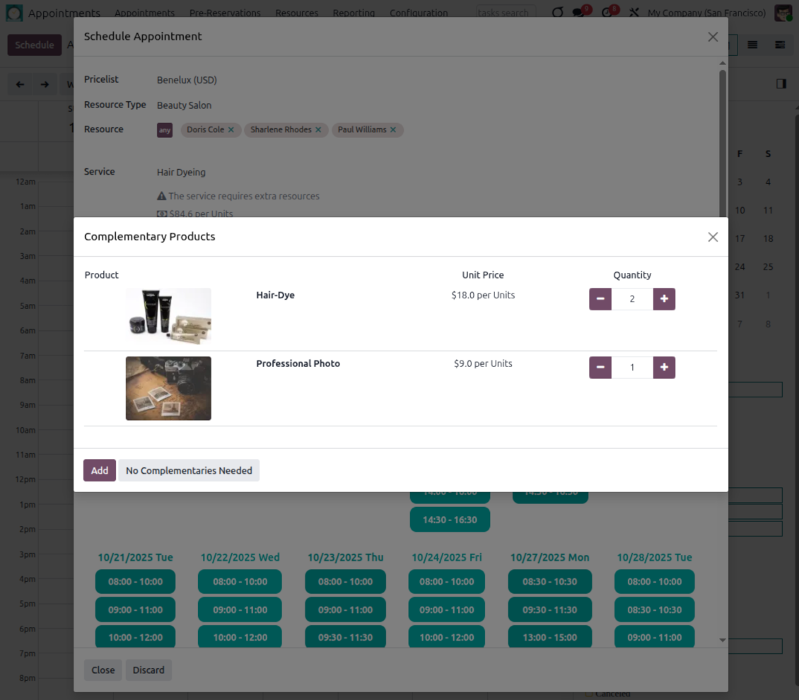 Suggested appointment products