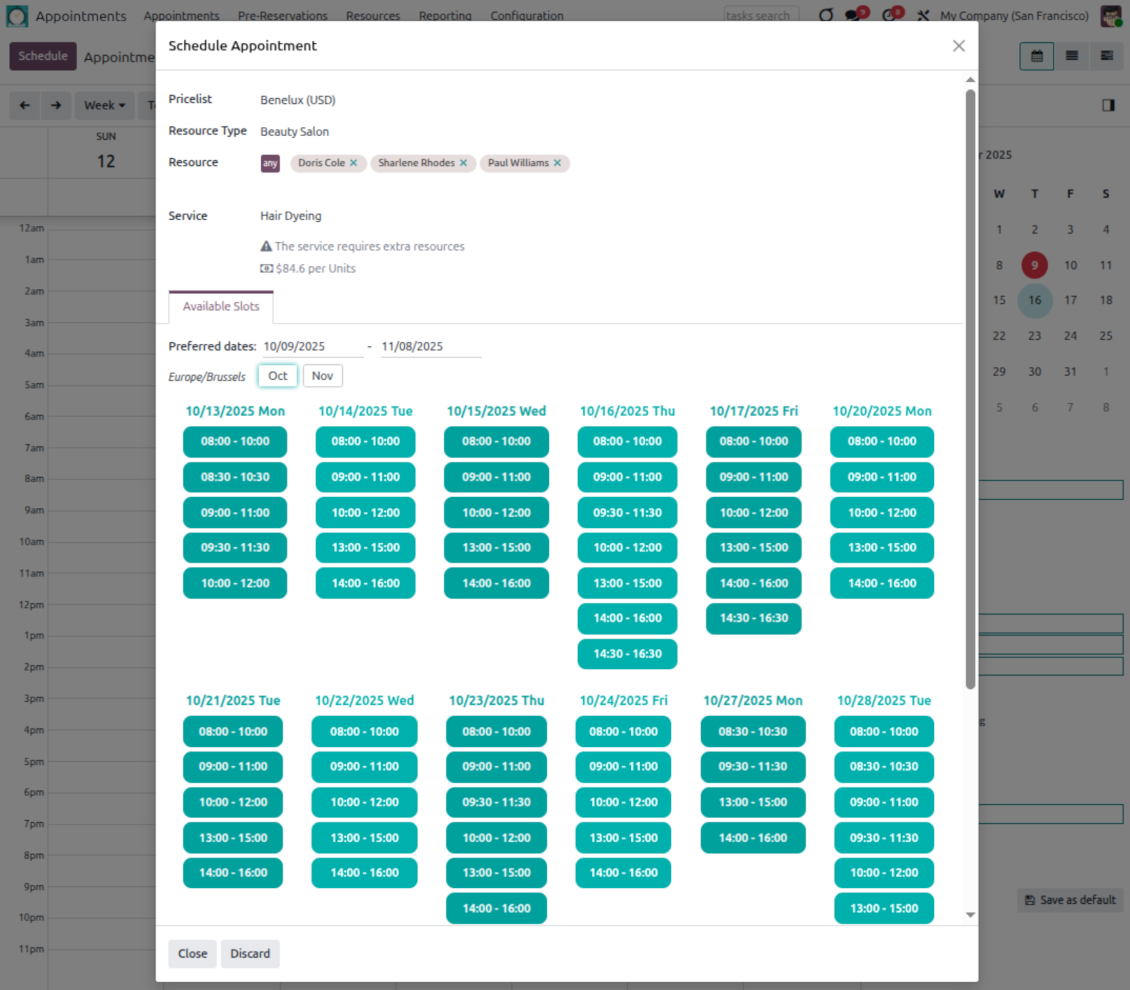 Time slots for Odoo reservations