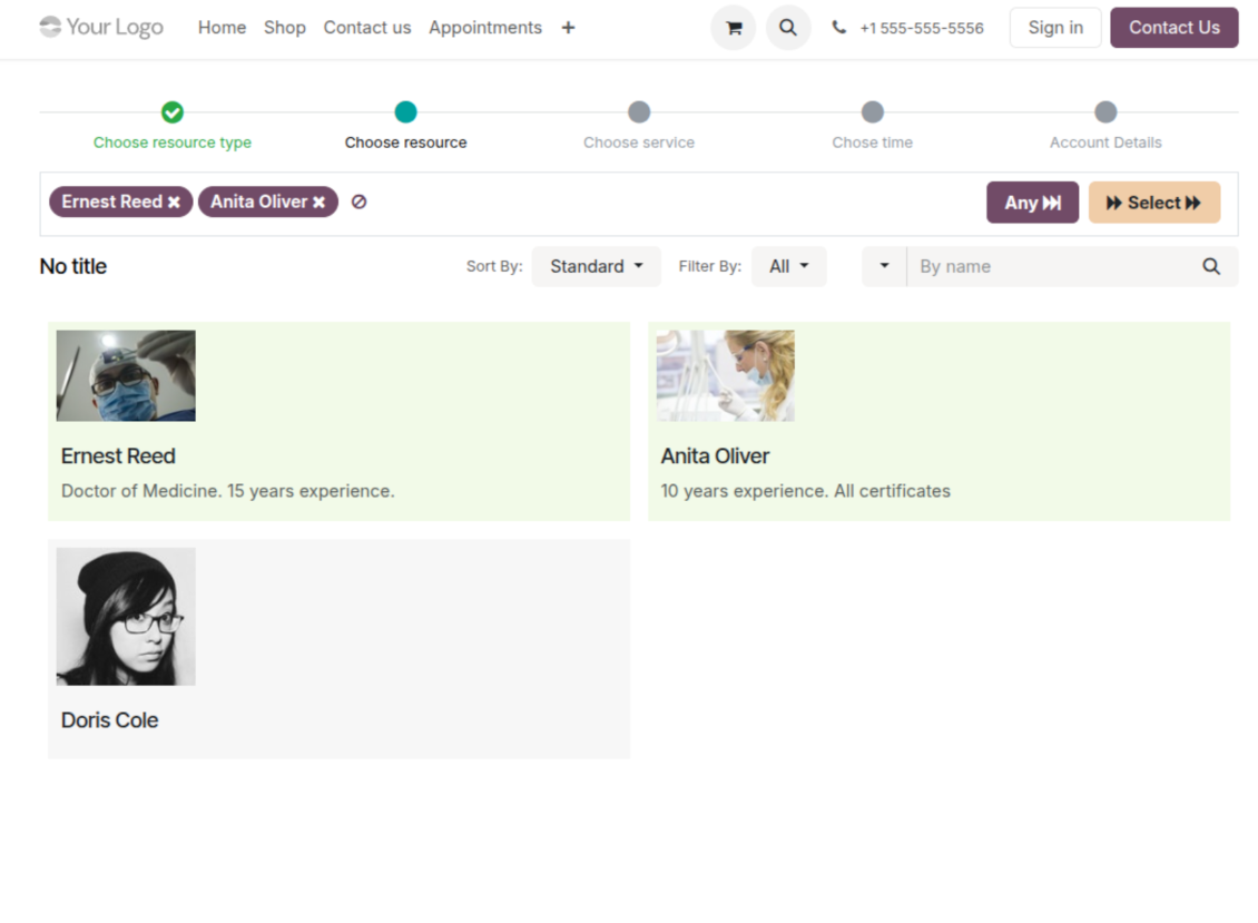 Website resource booking page