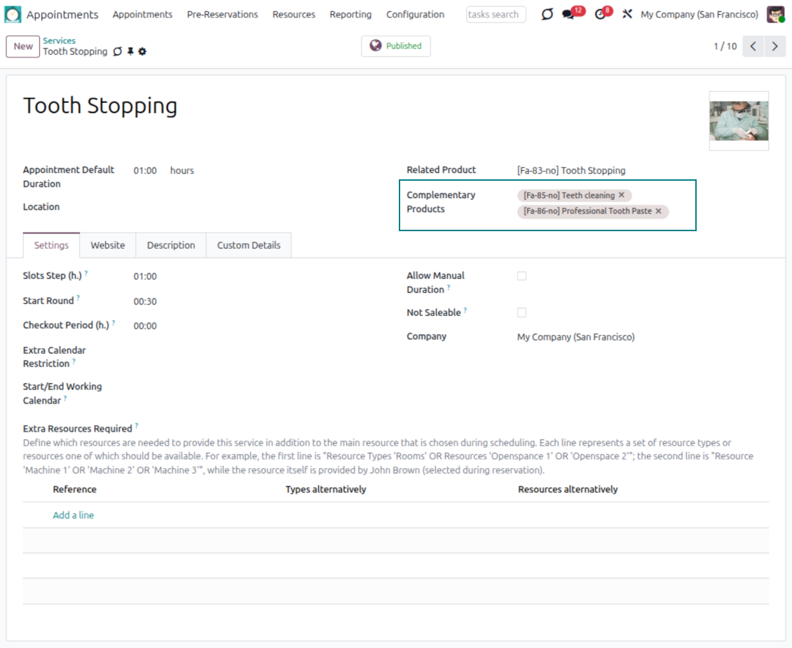Service settings and suggested products