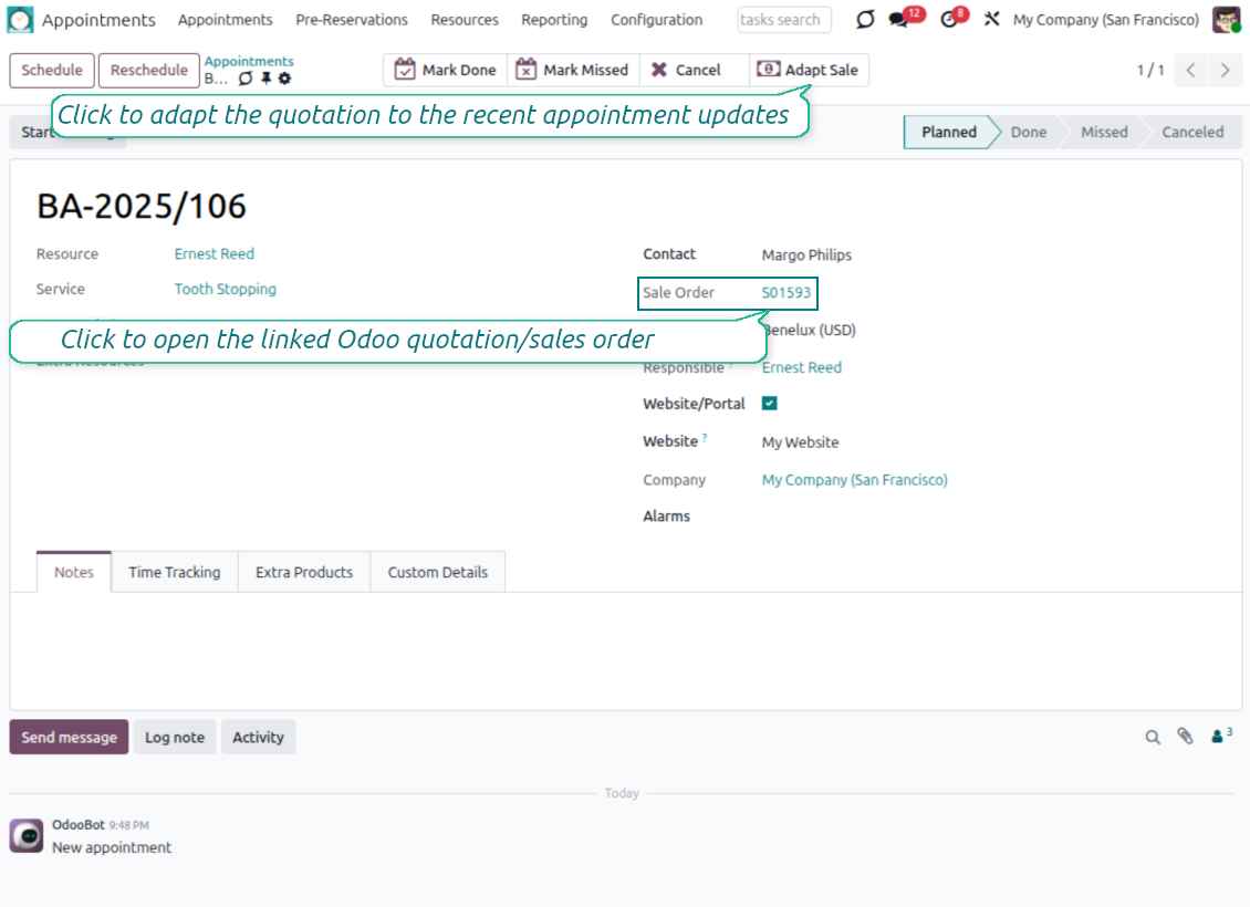 Appointment and sale order relation