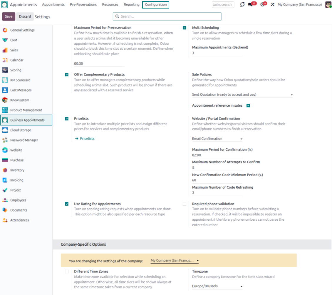Configuration page: main options