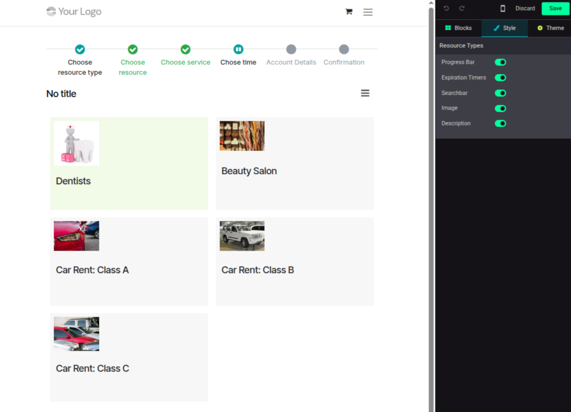 Hide/show elements for resource types