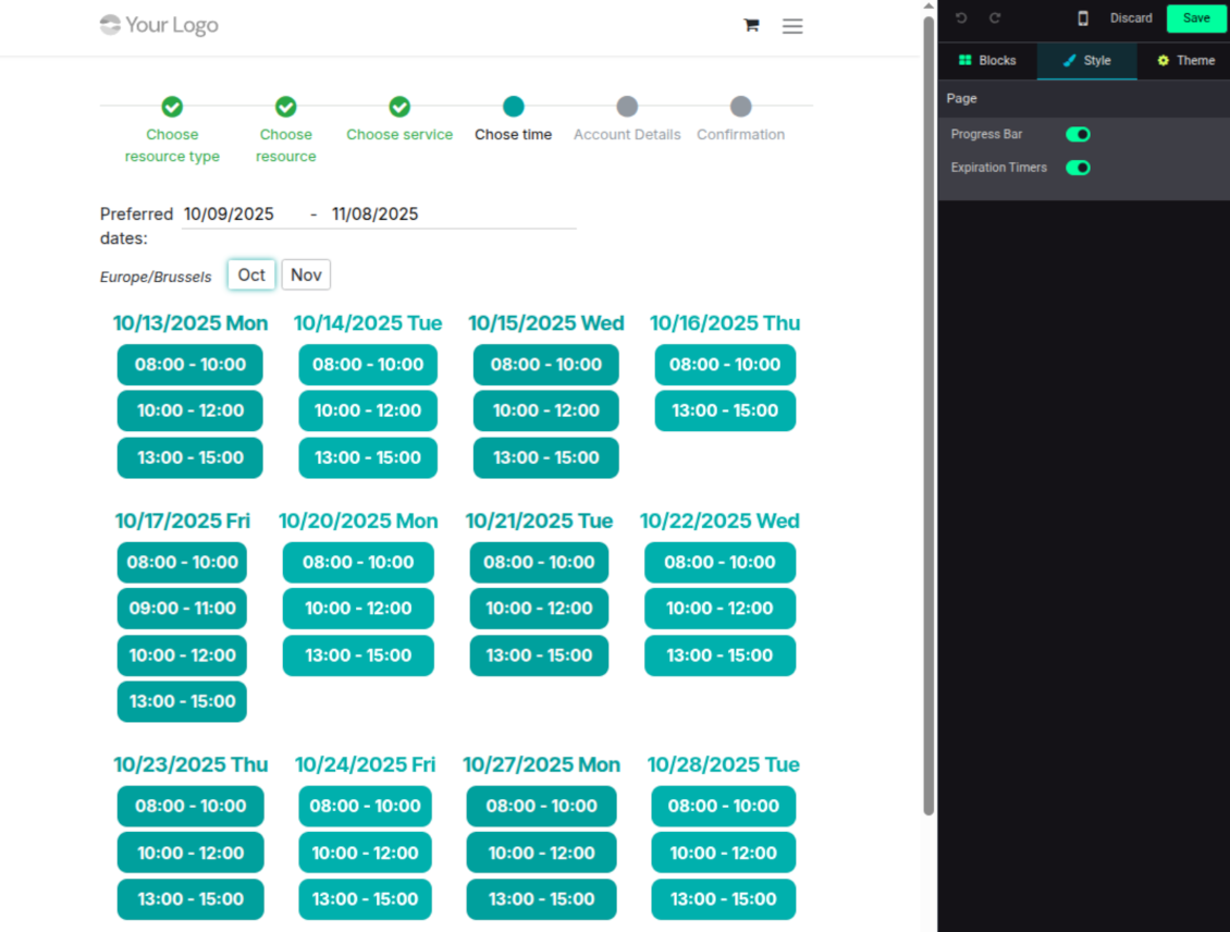 Show/hide introduction and other elements for time slots