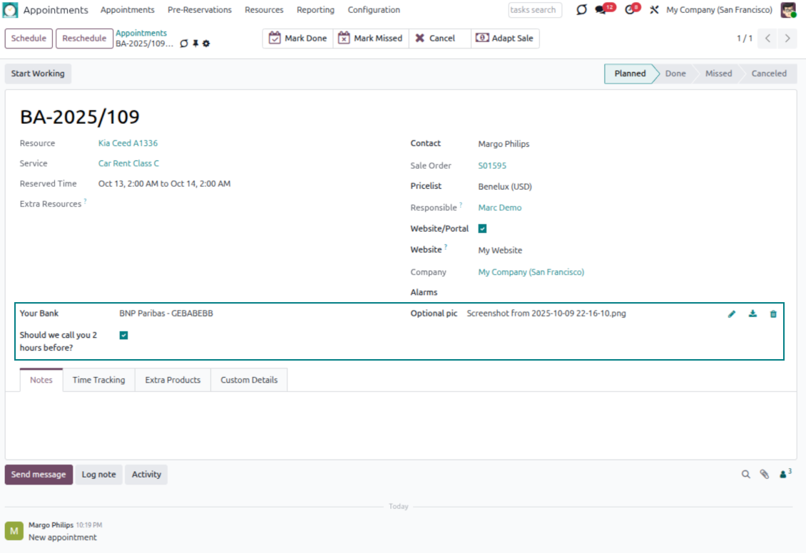 Appointment custom form view