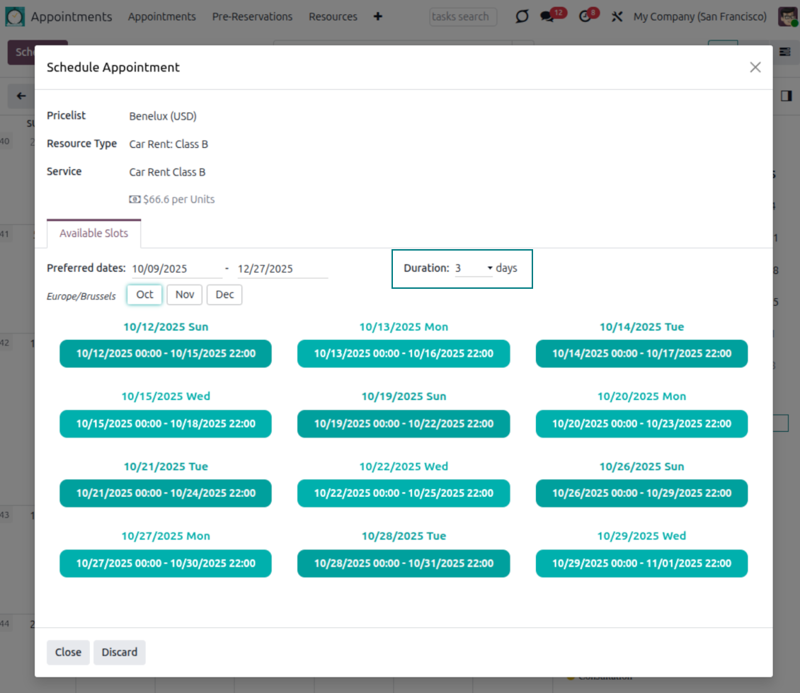 Advanced reservation settings