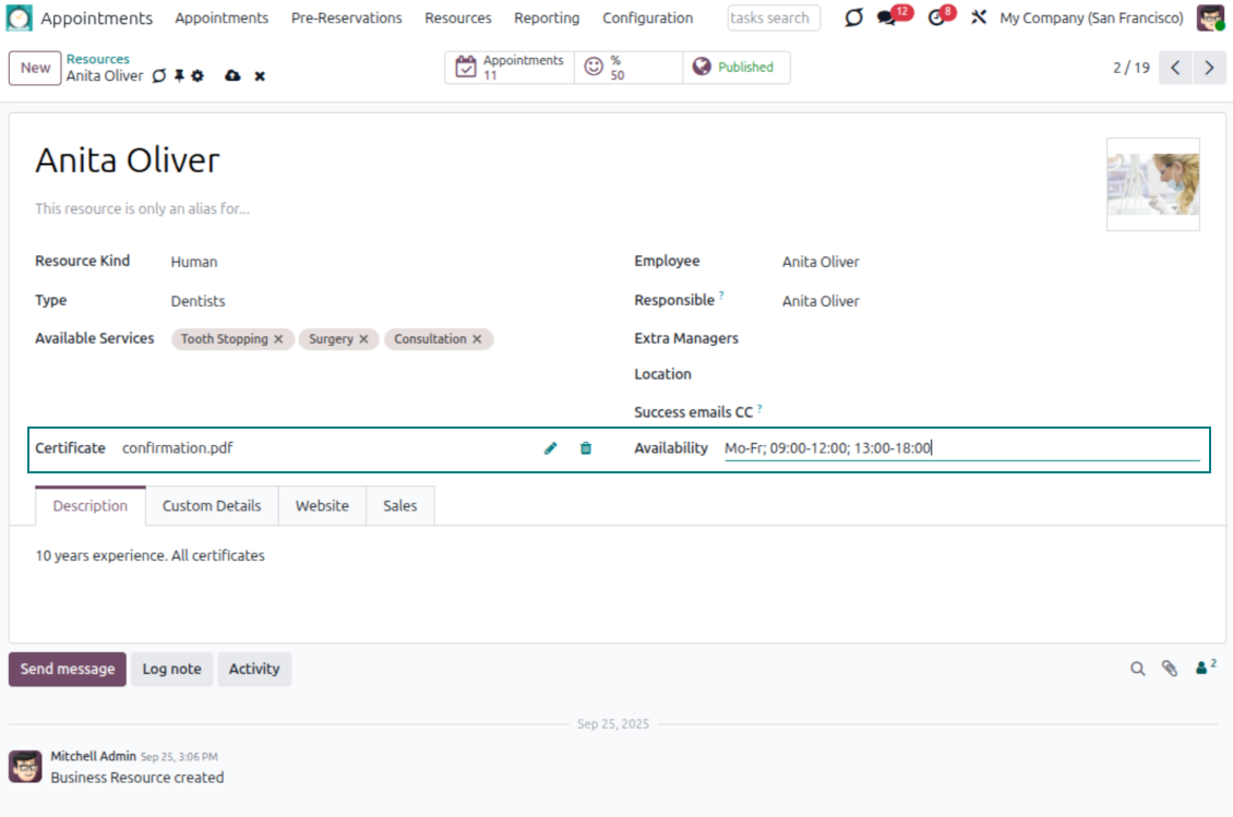 Custom booking details in the Odoo backend