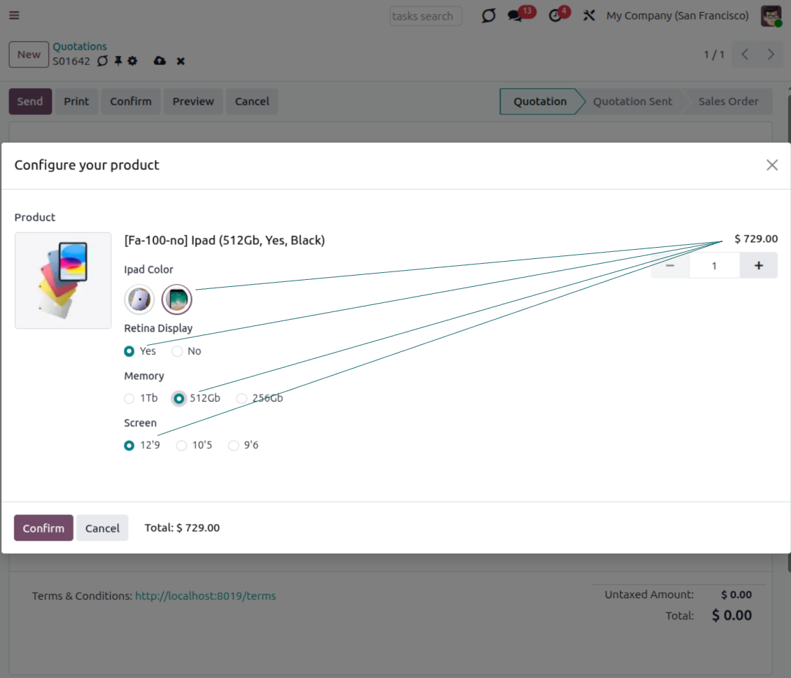 Odoo product configurator: attributes pricing