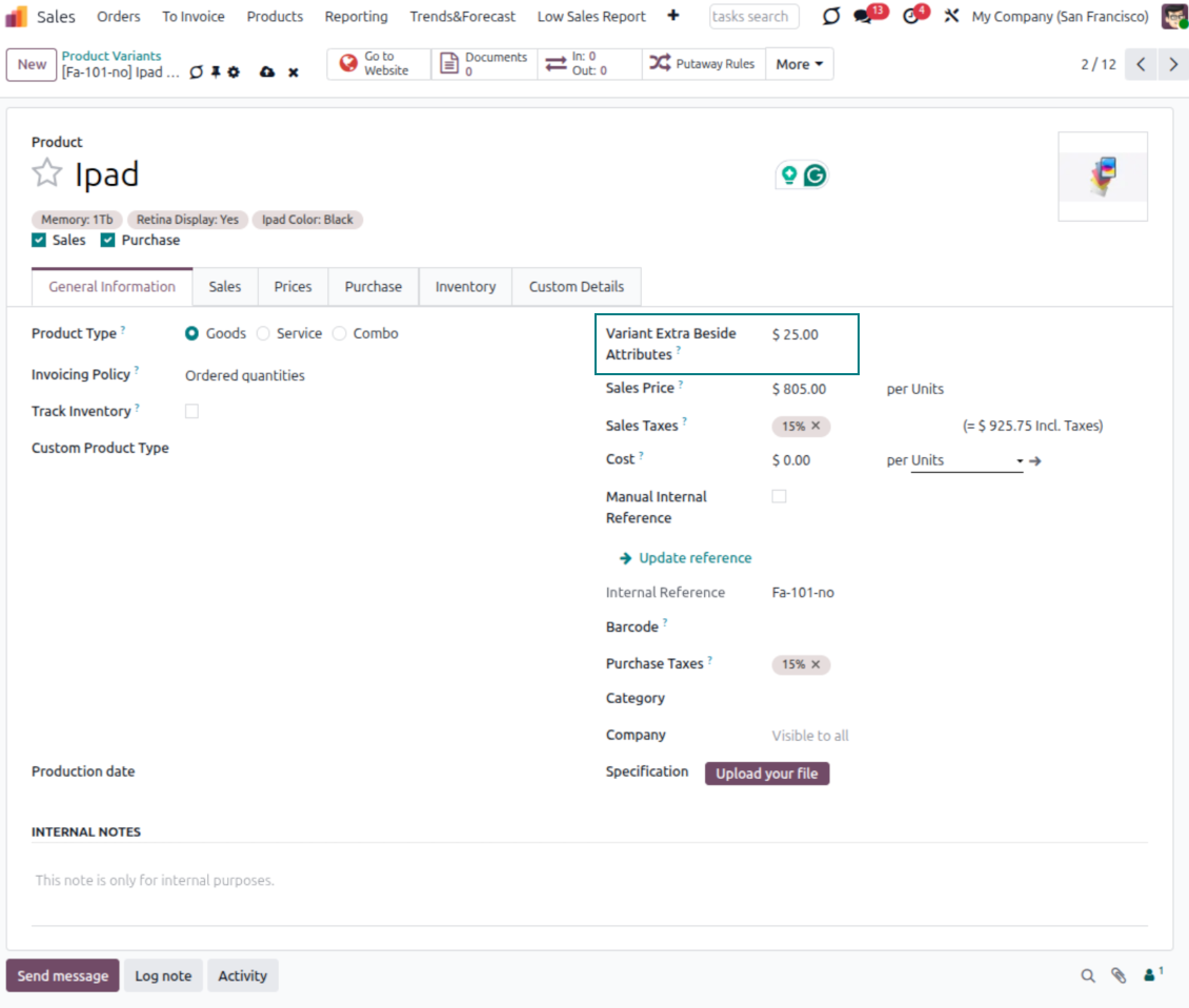 Product variant's own surplus and final advanced price