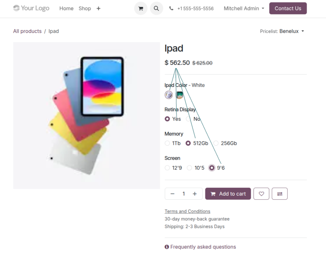 Odoo eCommerce price calculation
