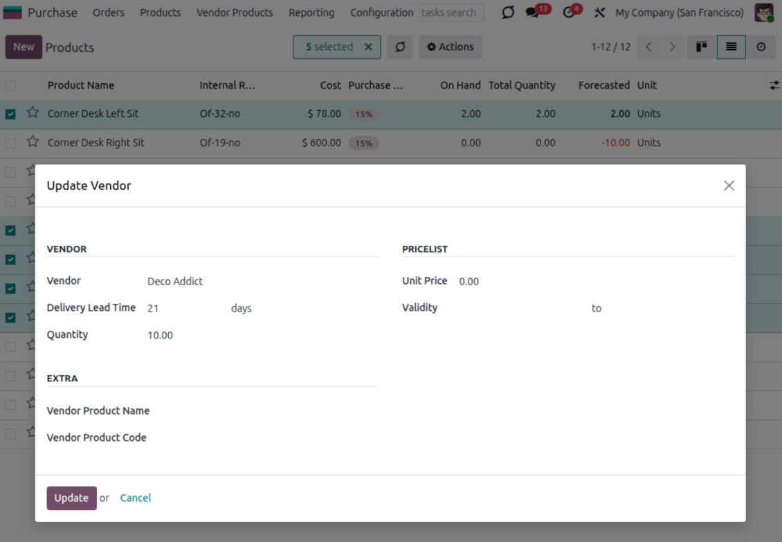 Odoo: edit suppliers of products