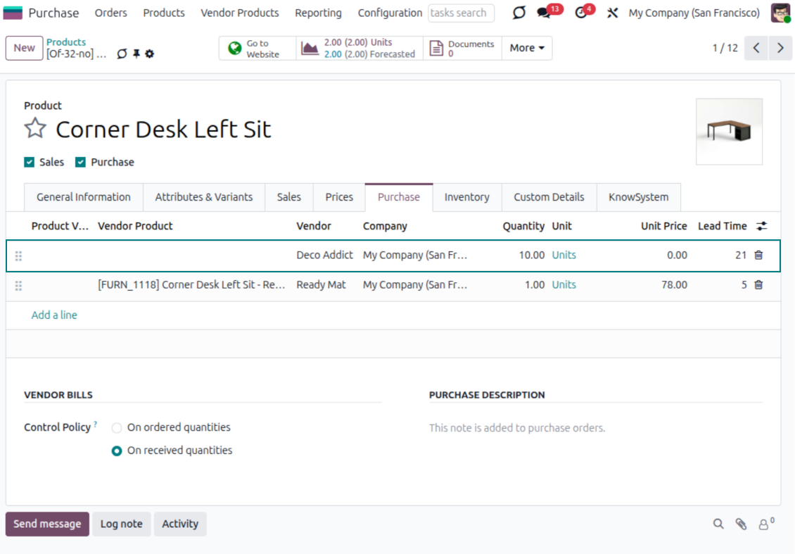 Odoo products: supplier info
