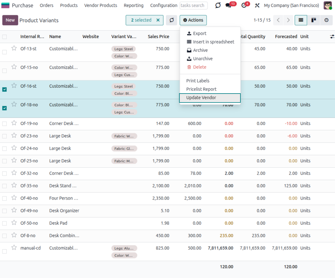 Adding variants' vendors