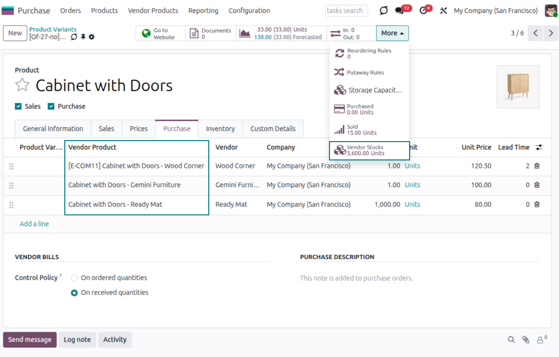 Odoo product variant: supplier inventories