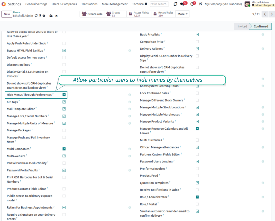 Odoo menu access rights