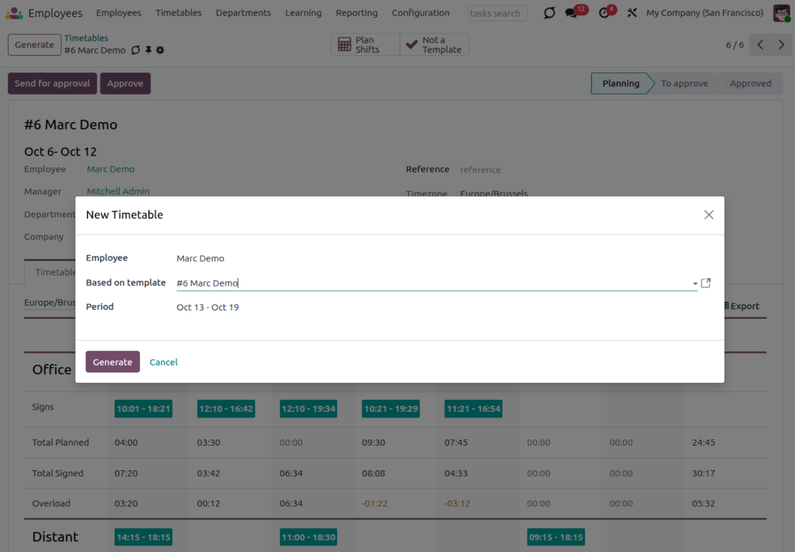 Odoo working shifts' templates