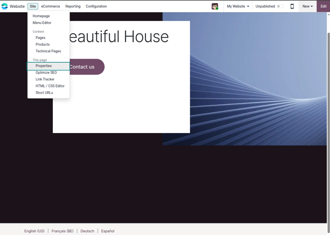 Page properties: URL translations