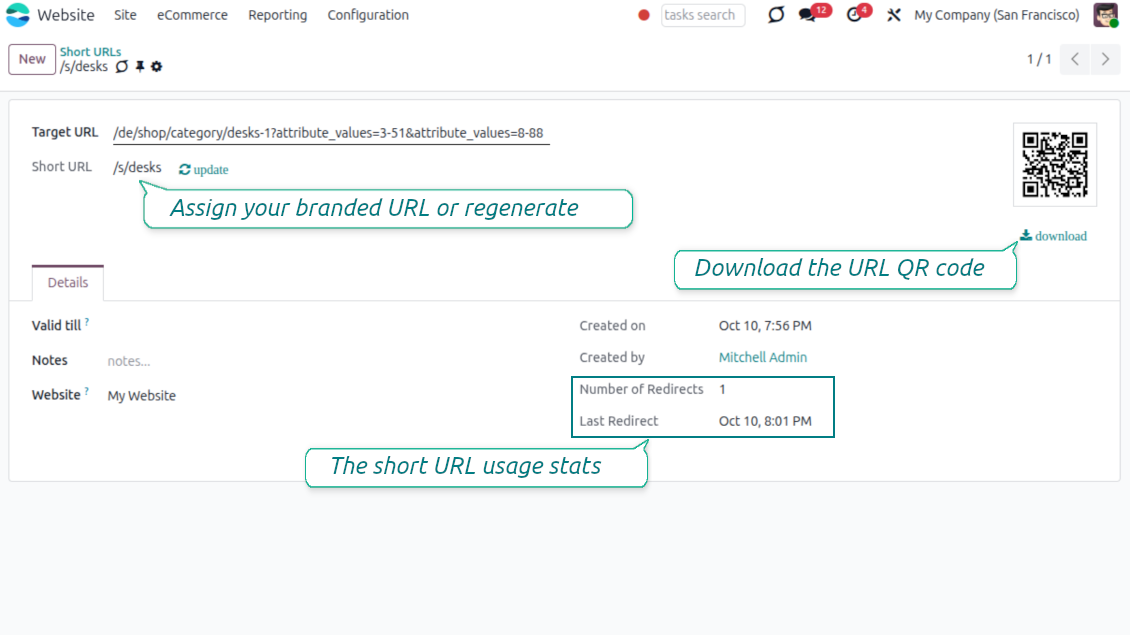 Modify Odoo's short link