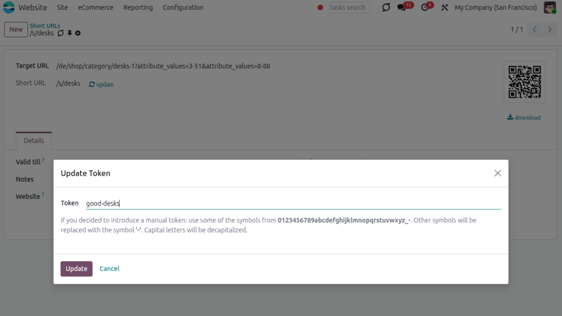 Short URL Odoo form view