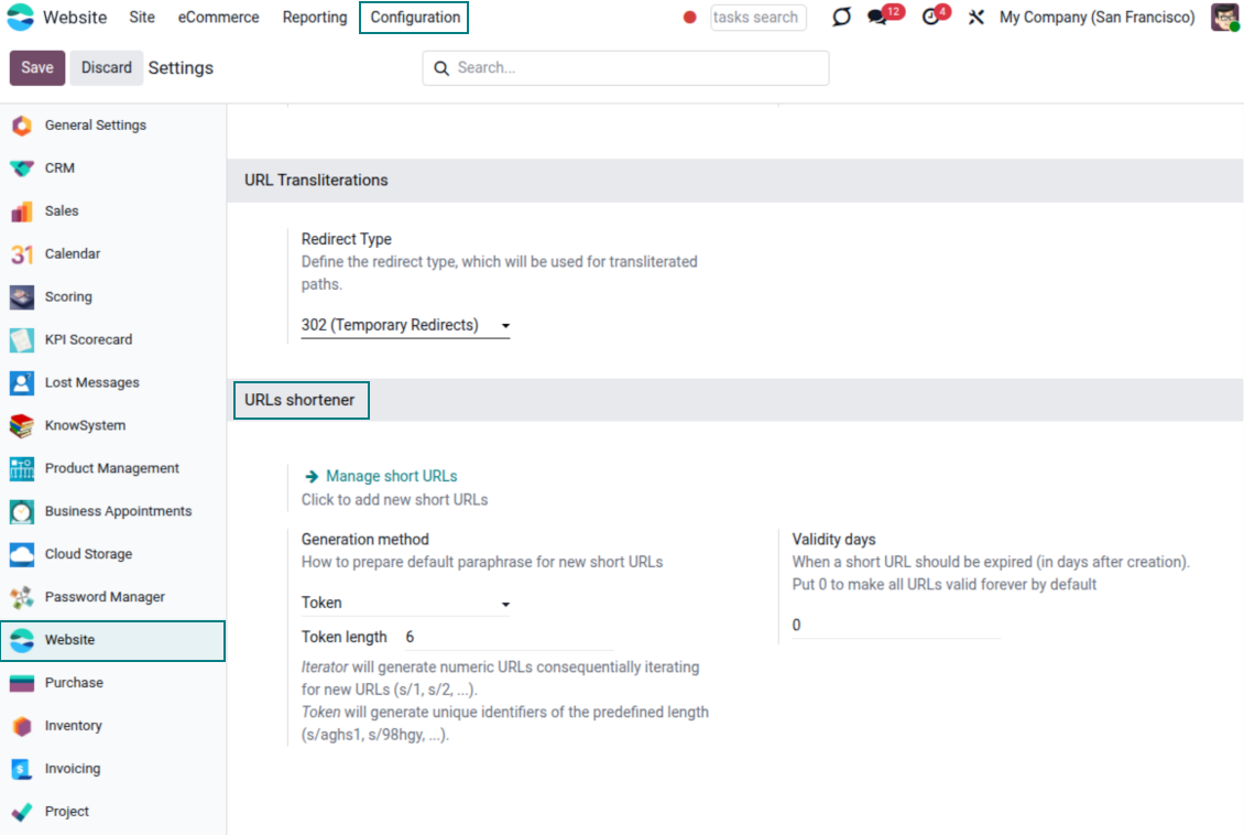Settings for short urls