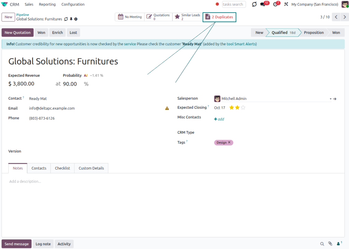 Potential Odoo lead/opportunity duplicates