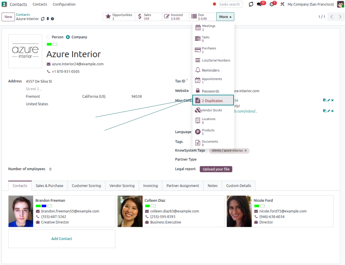Odoo: search partner duplicates