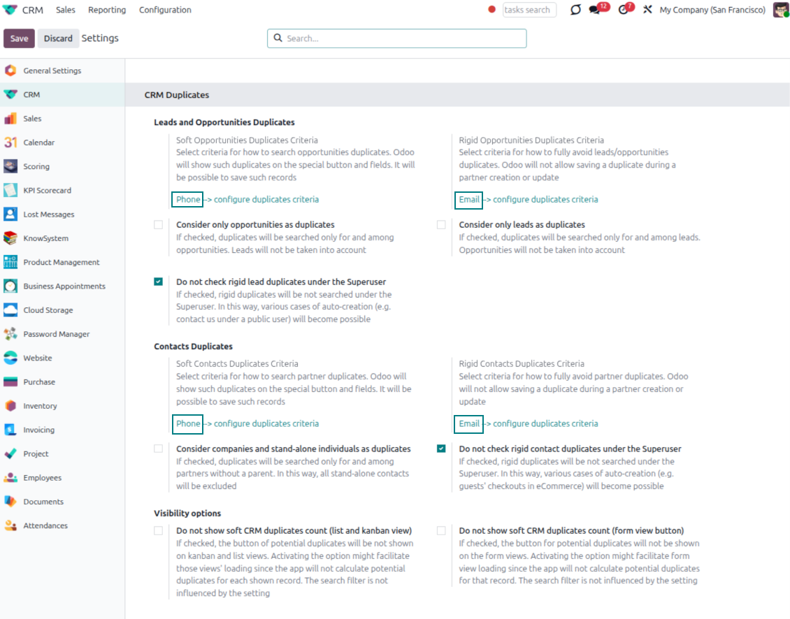 Odoo: configure soft and rigid criteria to search for duplicates