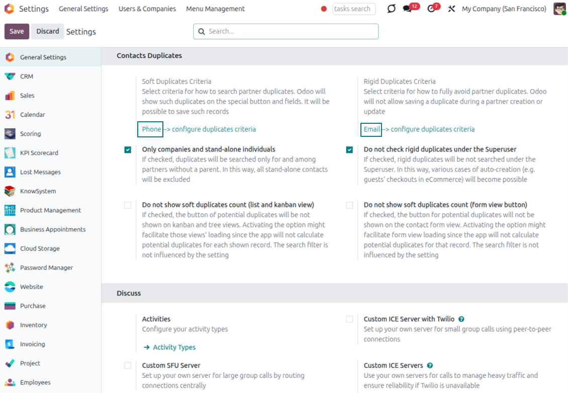 Odoo: configure soft and rigid criteria to search for duplicates