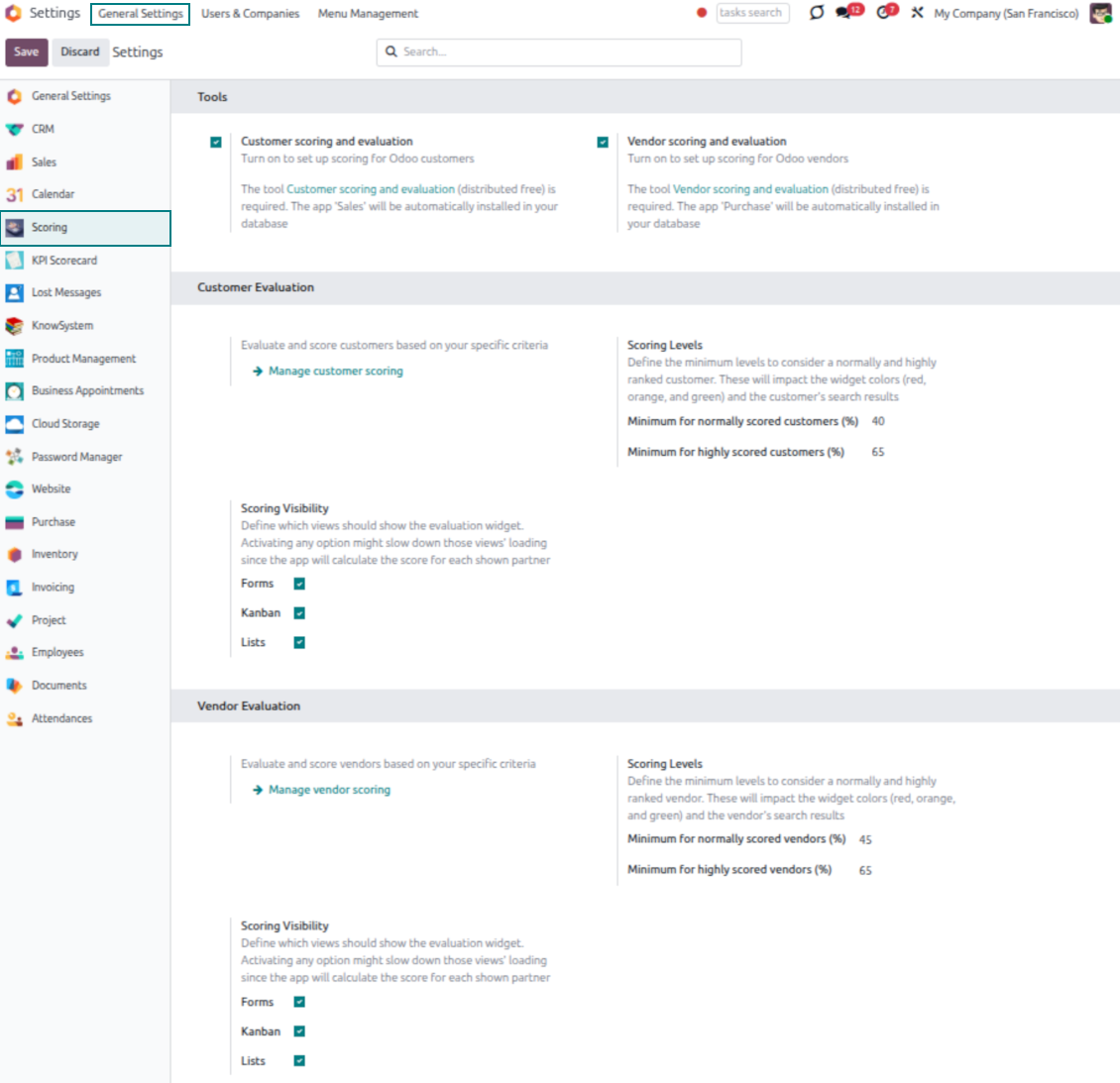 Contact scoring configuration page