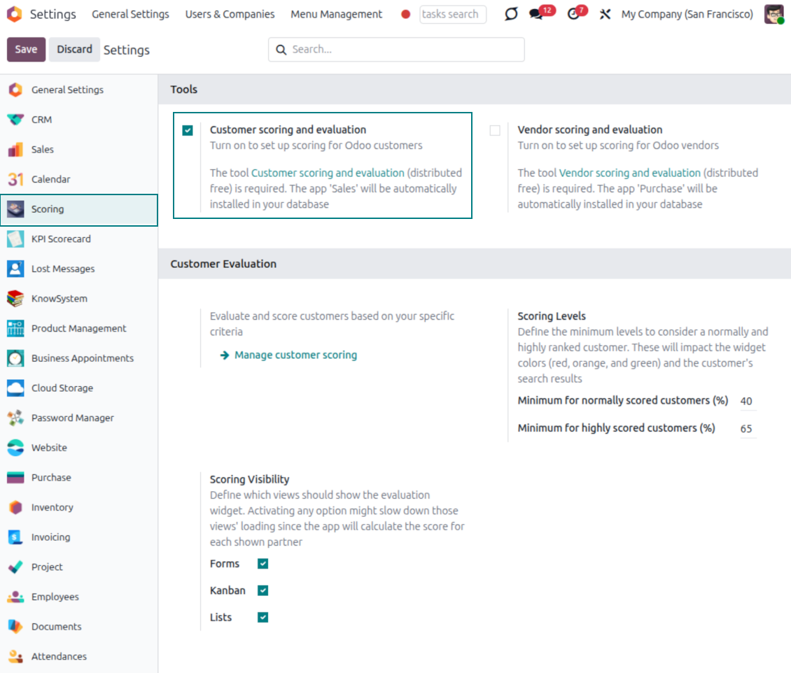 Client scoring configuration page