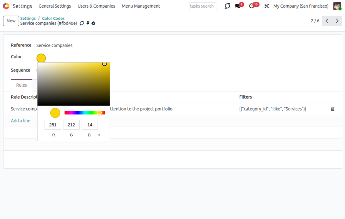 Edit colors for contact codes