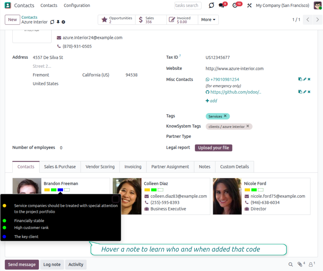 Color codes: full overview popup